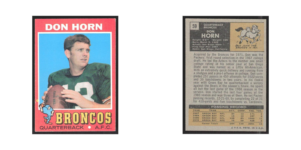 1971 Topps Don Horn Broncos #59