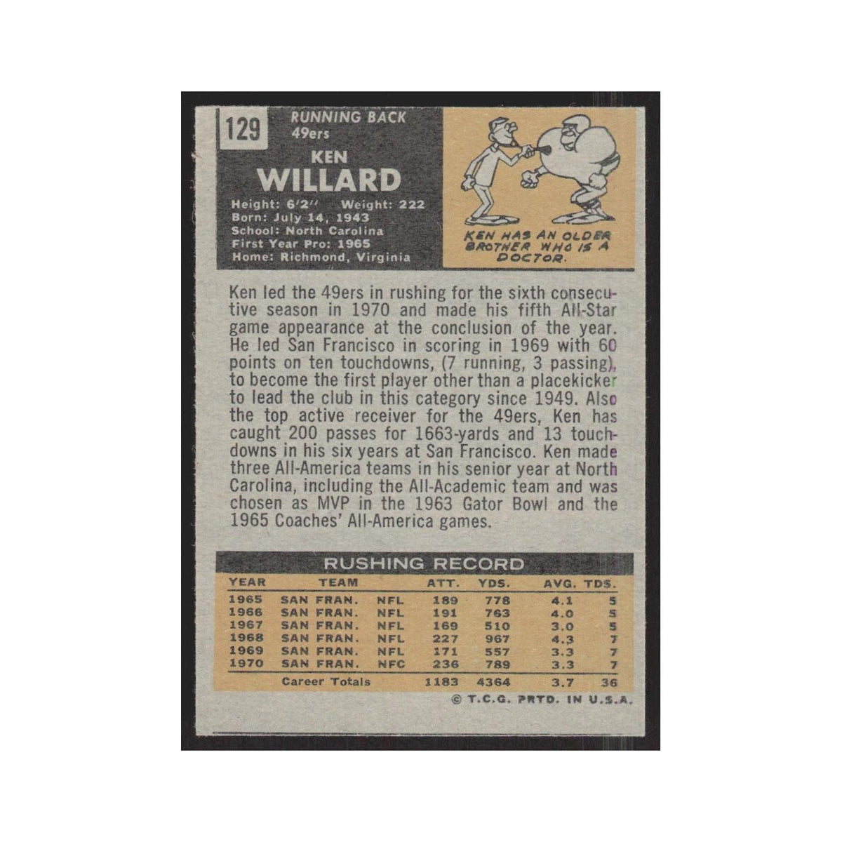1971 Topps Ken Willard 49ers #129