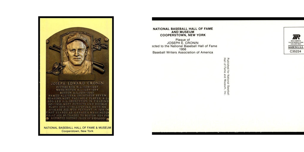 Joseph E. Cronin 1993 National Baseball Hall of Fame Plaque Postcards #nan EX