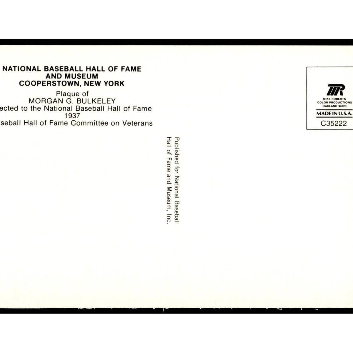 Morgan G. Bulkeley 1993 National Baseball Hall of Fame Plaque Postcards #nan EX