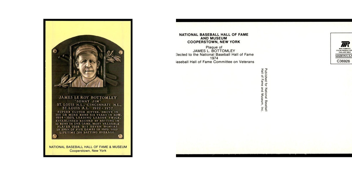 James L. Bottomley 1993 National Baseball Hall of Fame Plaque Postcards #nan EX
