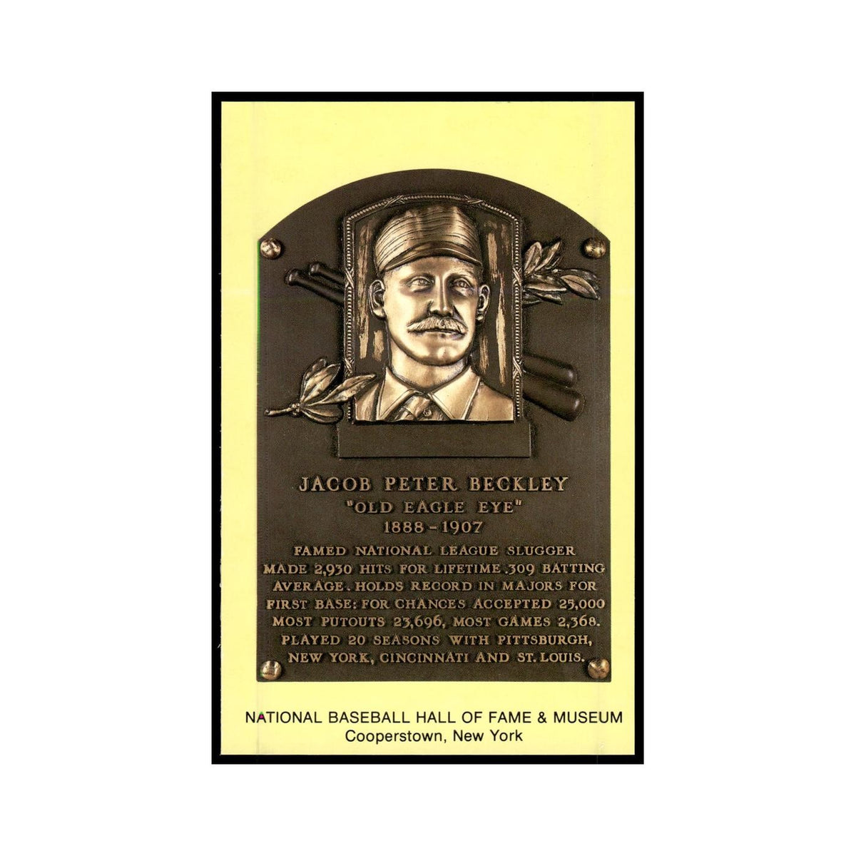 Jacob P. Beckley 1993 National Baseball Hall of Fame Plaque Postcards #nan EX