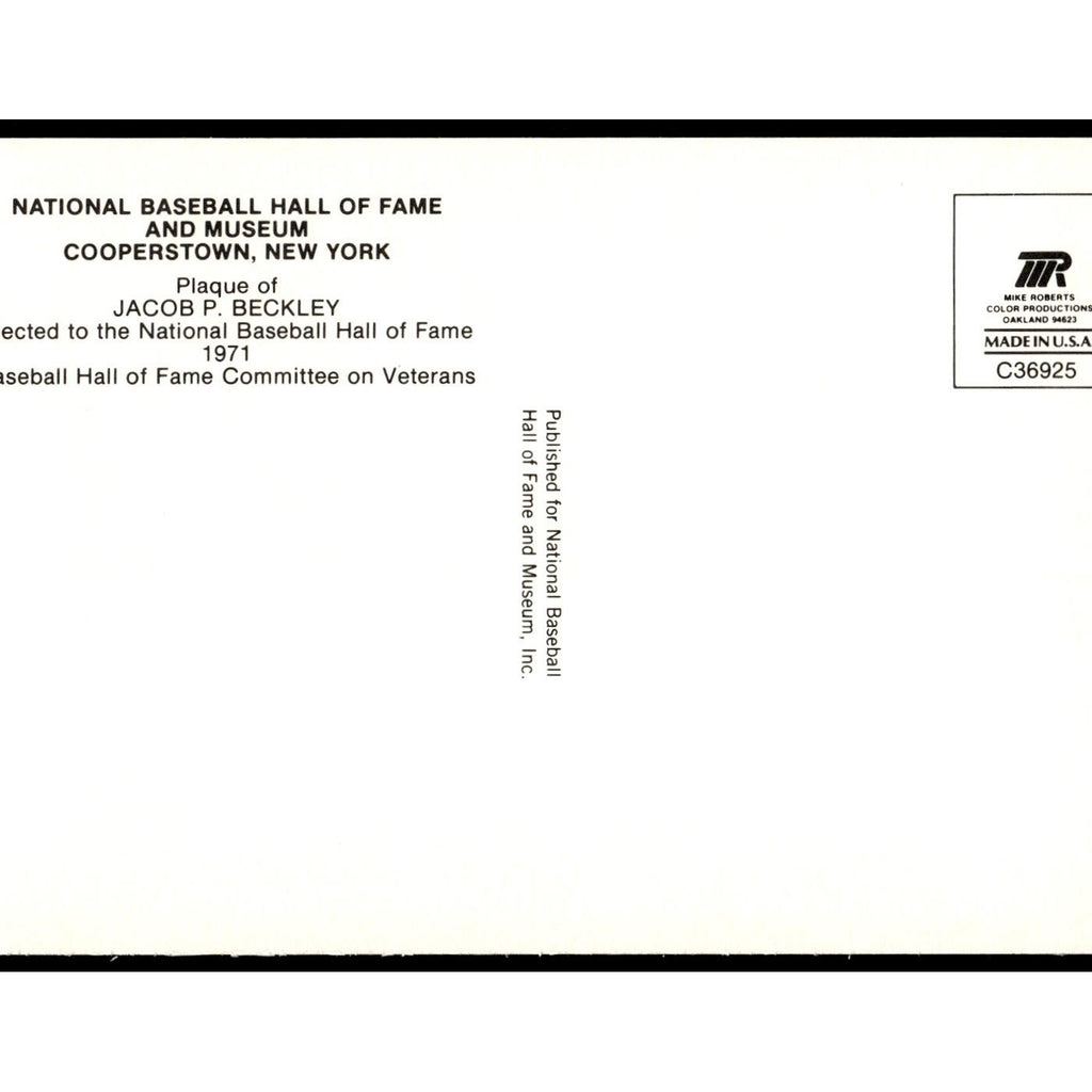 Jacob P. Beckley 1993 National Baseball Hall of Fame Plaque Postcards #nan EX