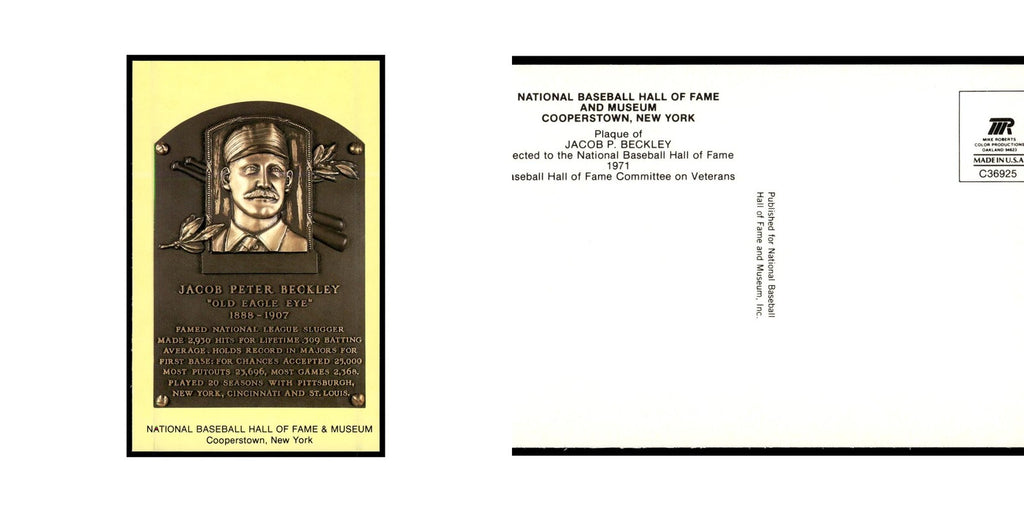 Jacob P. Beckley 1993 National Baseball Hall of Fame Plaque Postcards #nan EX