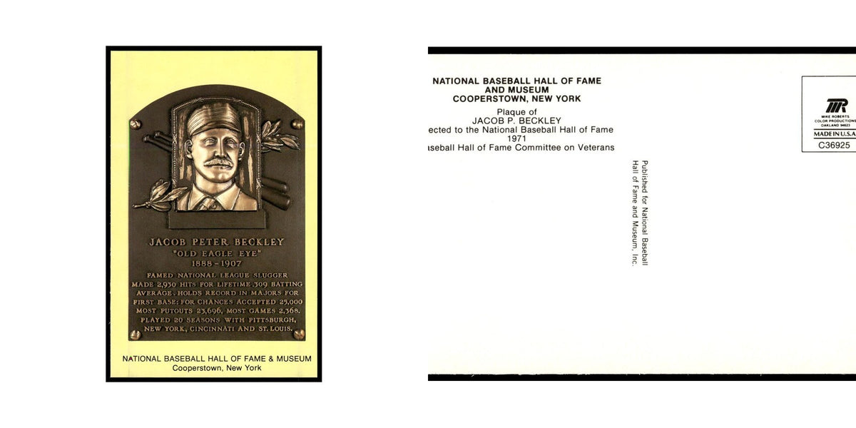 Jacob P. Beckley 1993 National Baseball Hall of Fame Plaque Postcards #nan EX