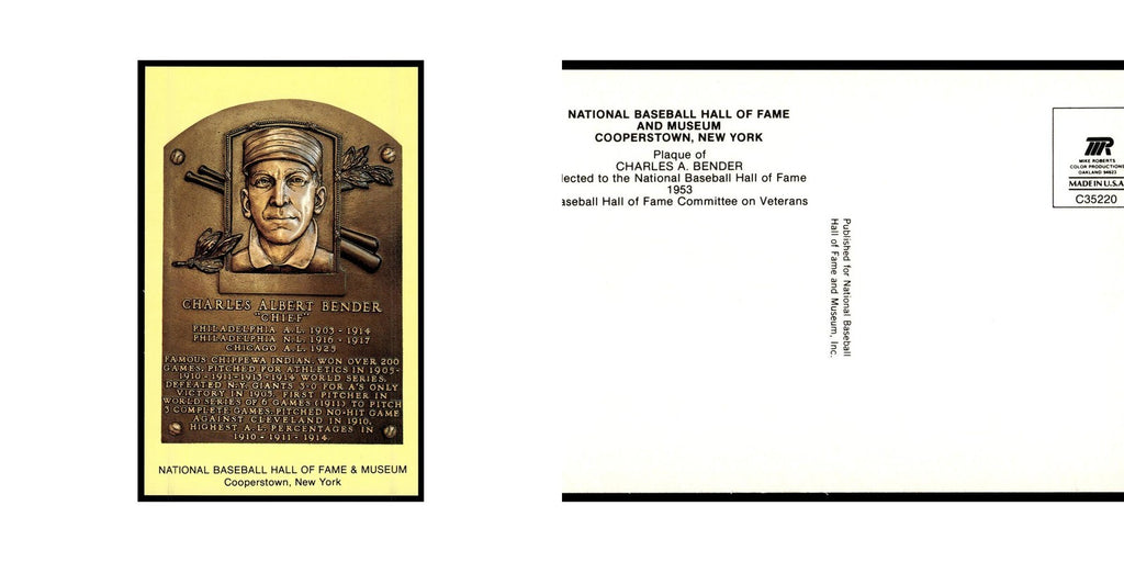 Charles A. Bender 1993 National Baseball Hall of Fame Plaque Postcards #nan EX