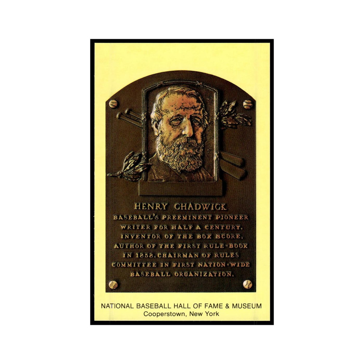 Henry Chadwick 1993 National Baseball Hall of Fame Plaque Postcards #nan EX