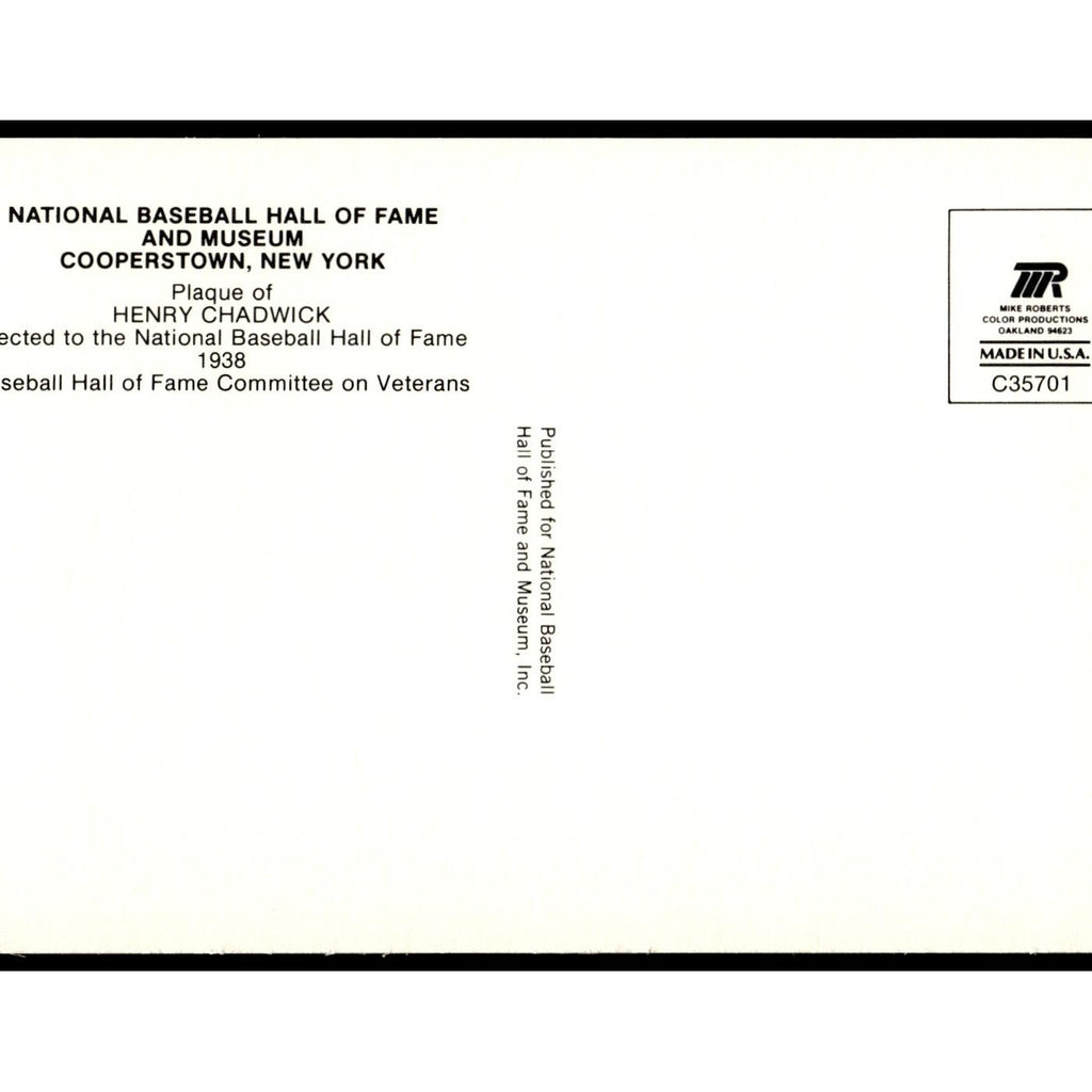 Henry Chadwick 1993 National Baseball Hall of Fame Plaque Postcards #nan EX