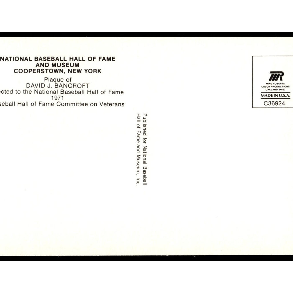 David J. Bancroft 1993 National Baseball Hall of Fame Plaque Postcards #nan EX
