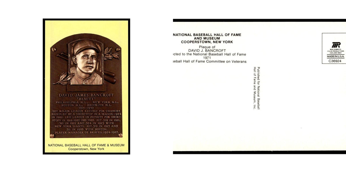 David J. Bancroft 1993 National Baseball Hall of Fame Plaque Postcards #nan EX