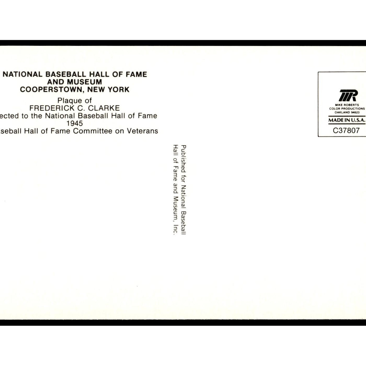 Frederick C. Clarke 1993 National Baseball Hall of Fame Plaque Postcards #nan EX