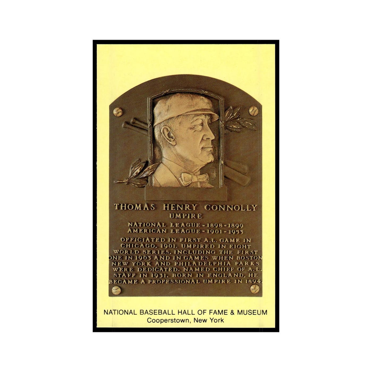 Thomas H. Connolly 1993 National Baseball Hall of Fame Plaque Postcards #nan EX