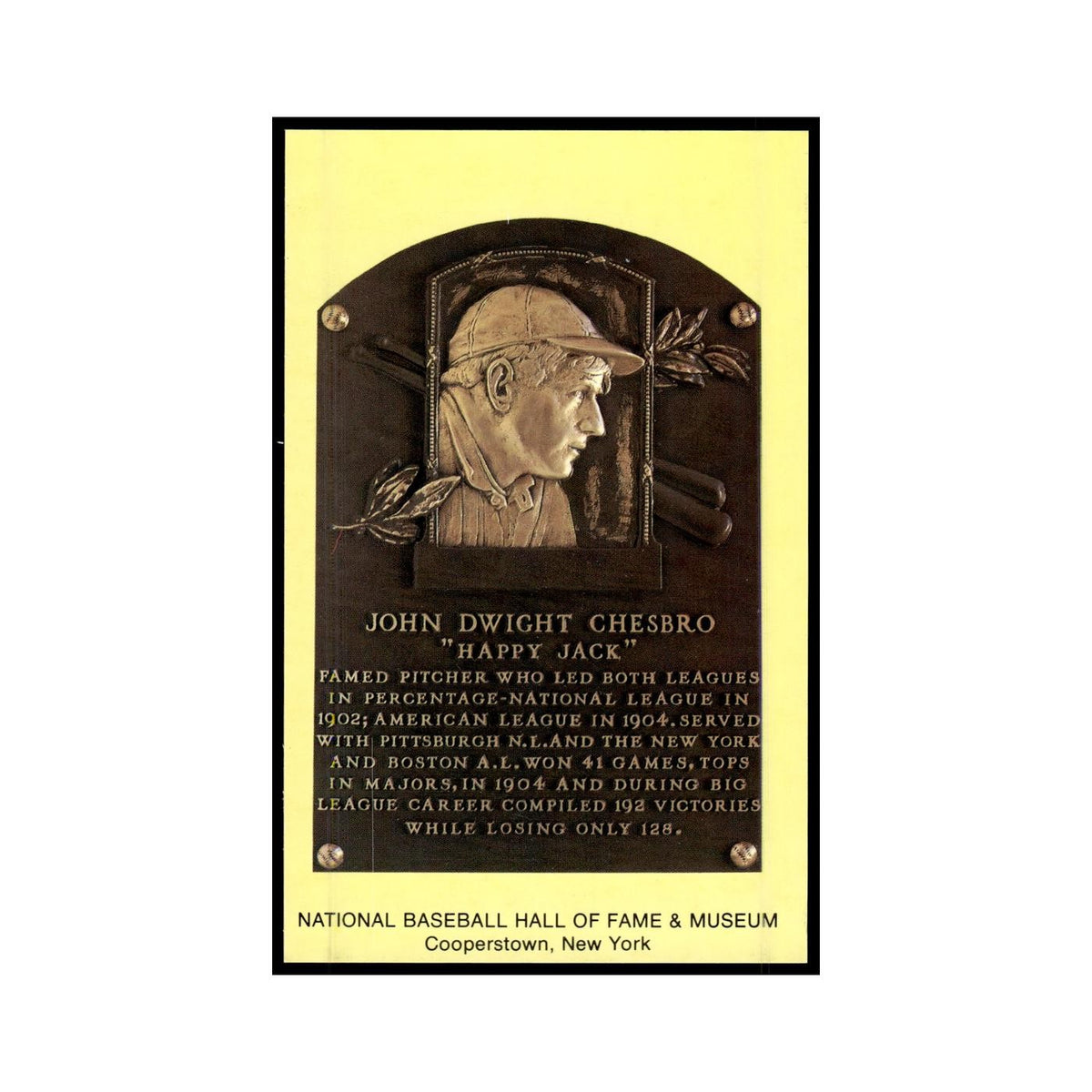 John D. Chesbro 1993 National Baseball Hall of Fame Plaque Postcards #nan EX