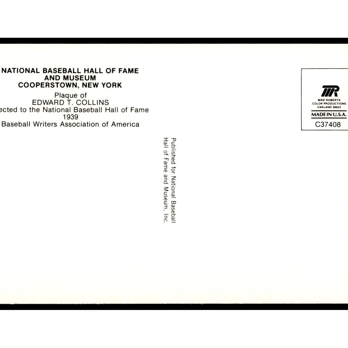 Edward T. Collins 1993 National Baseball Hall of Fame Plaque Postcards #nan EX