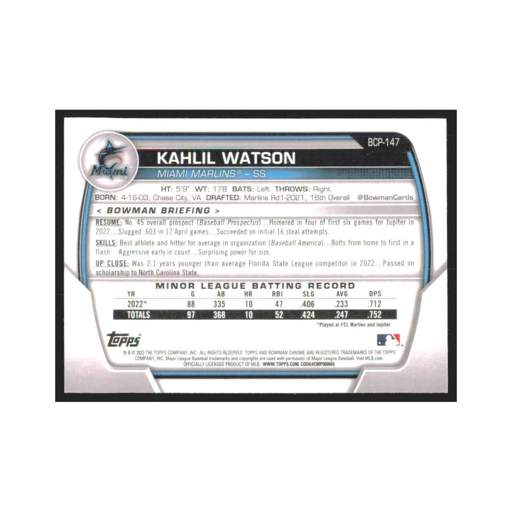 2023 Bowman Chrome Kahlil Watson Marlins #BCP-147