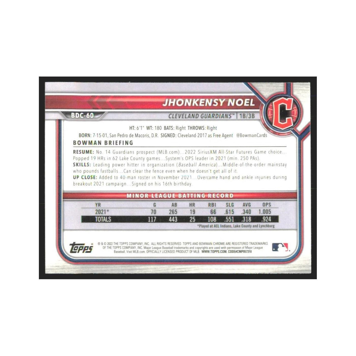 2023 Bowman Chrome Jhonkensy Noel Guardians #BDC-60
