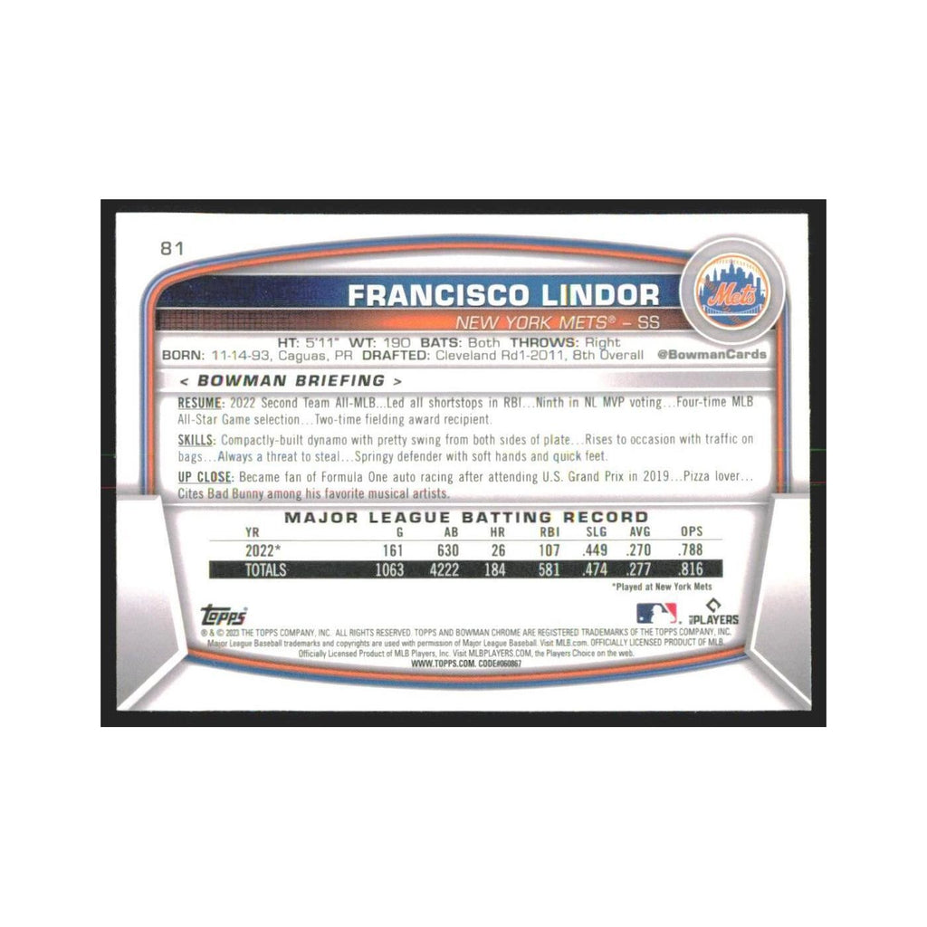 2023 Bowman Chrome Moto Francisco Lindor Mets #81