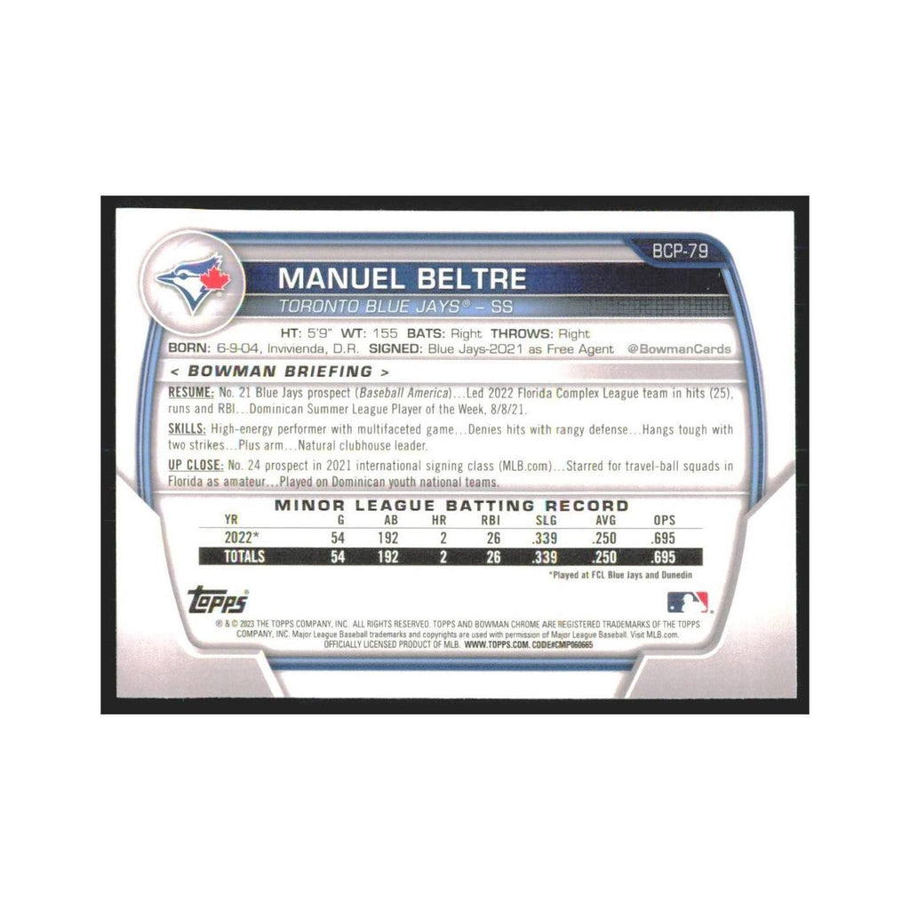 2023 Bowman Chrome Manuel Beltre Blue Jays #BCP-79