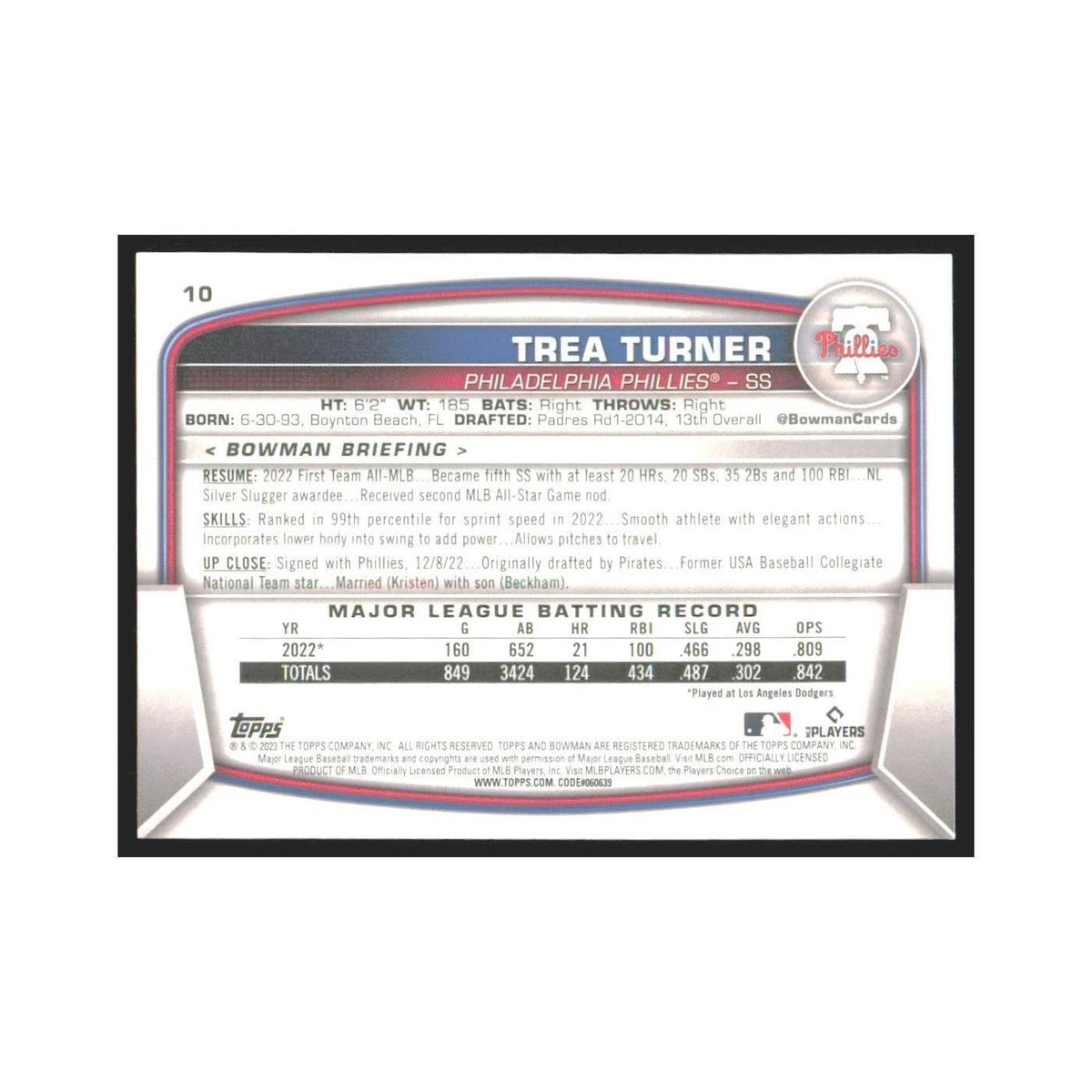 2023 Bowman Trea Turner Phillies #10