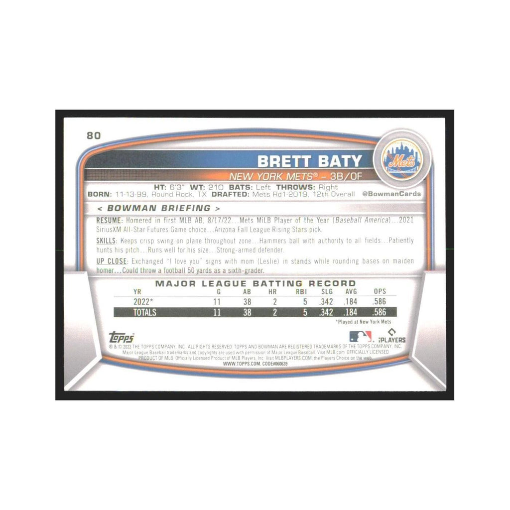 2023 Bowman Brett Baty RC Mets #80