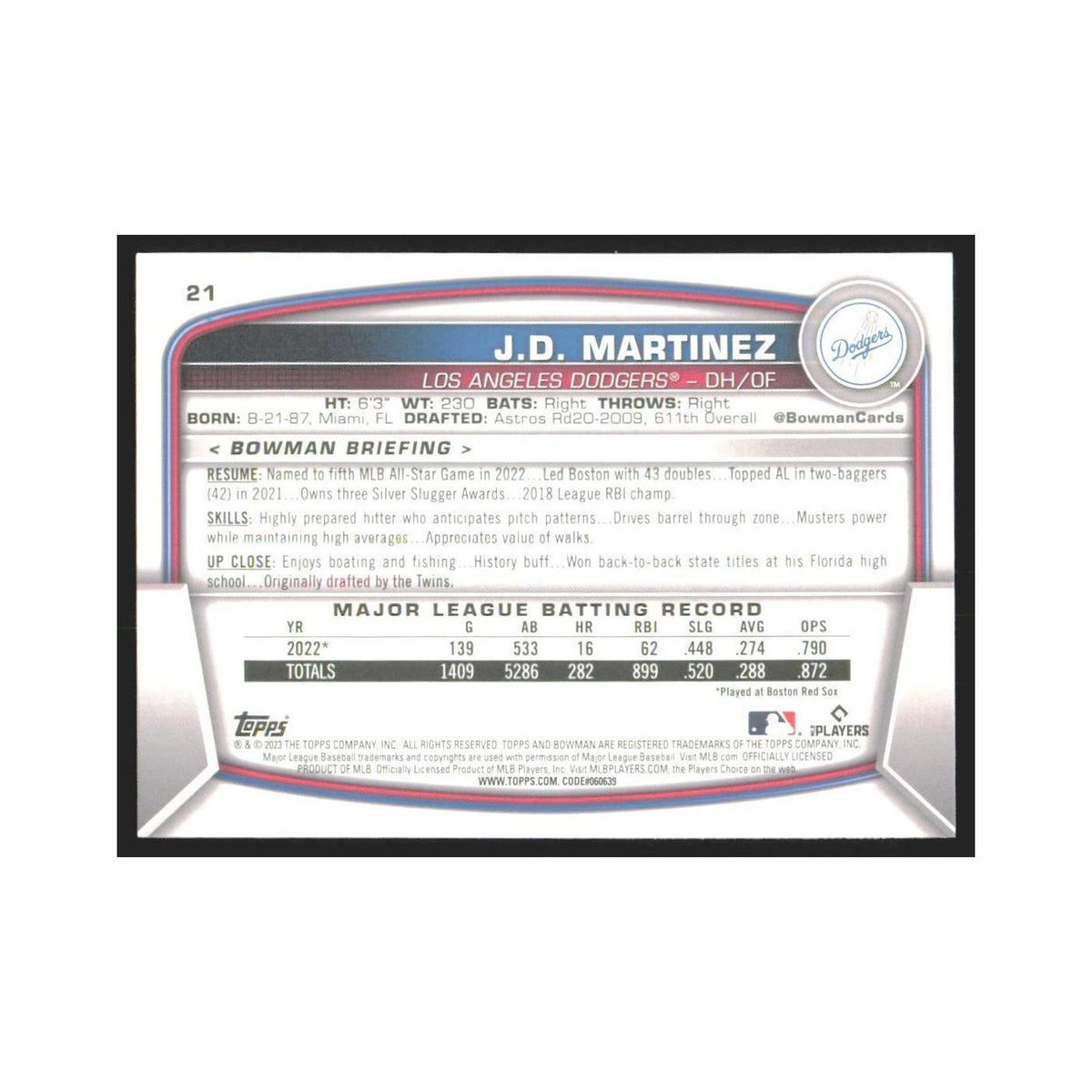 2023 Bowman J.D. Martinez Dodgers #21