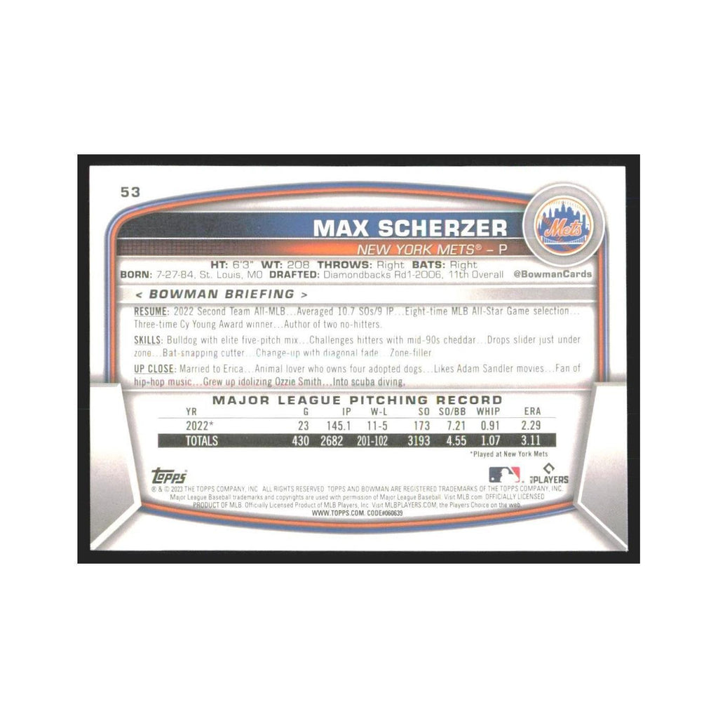 2023 Bowman Max Scherzer Mets #53