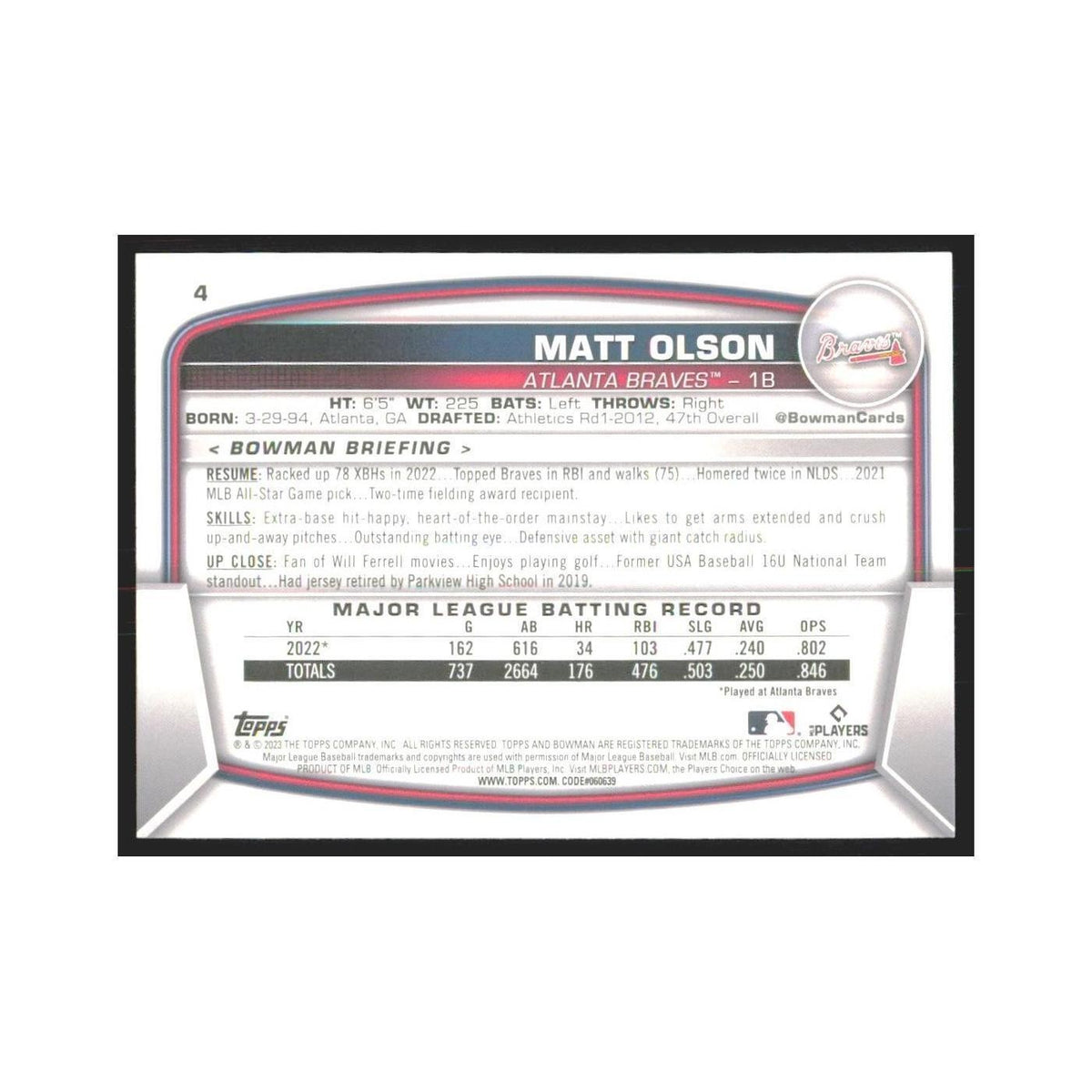2023 Bowman Matt Olson Braves #4