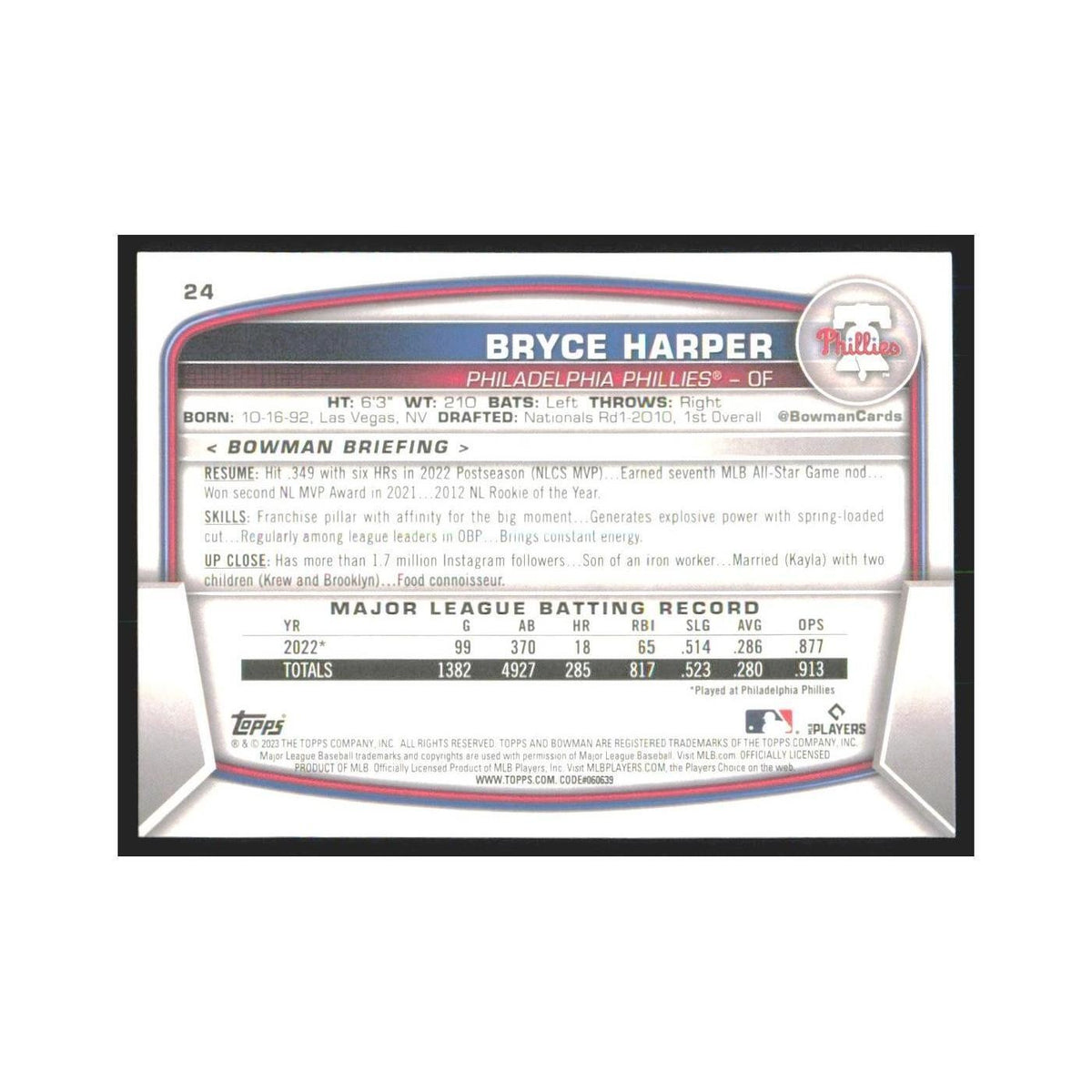 2023 Bowman Bryce Harper Phillies #24