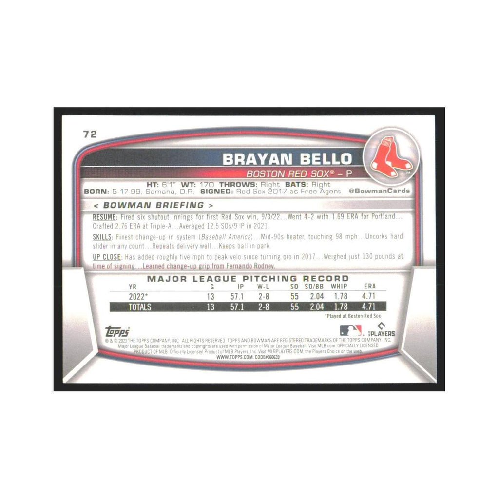 2023 Bowman Brayan Bello RC Red Sox #72