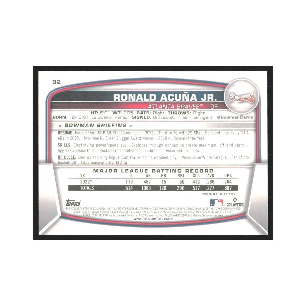 2023 Bowman Ronald Acuna Jr. Braves #92