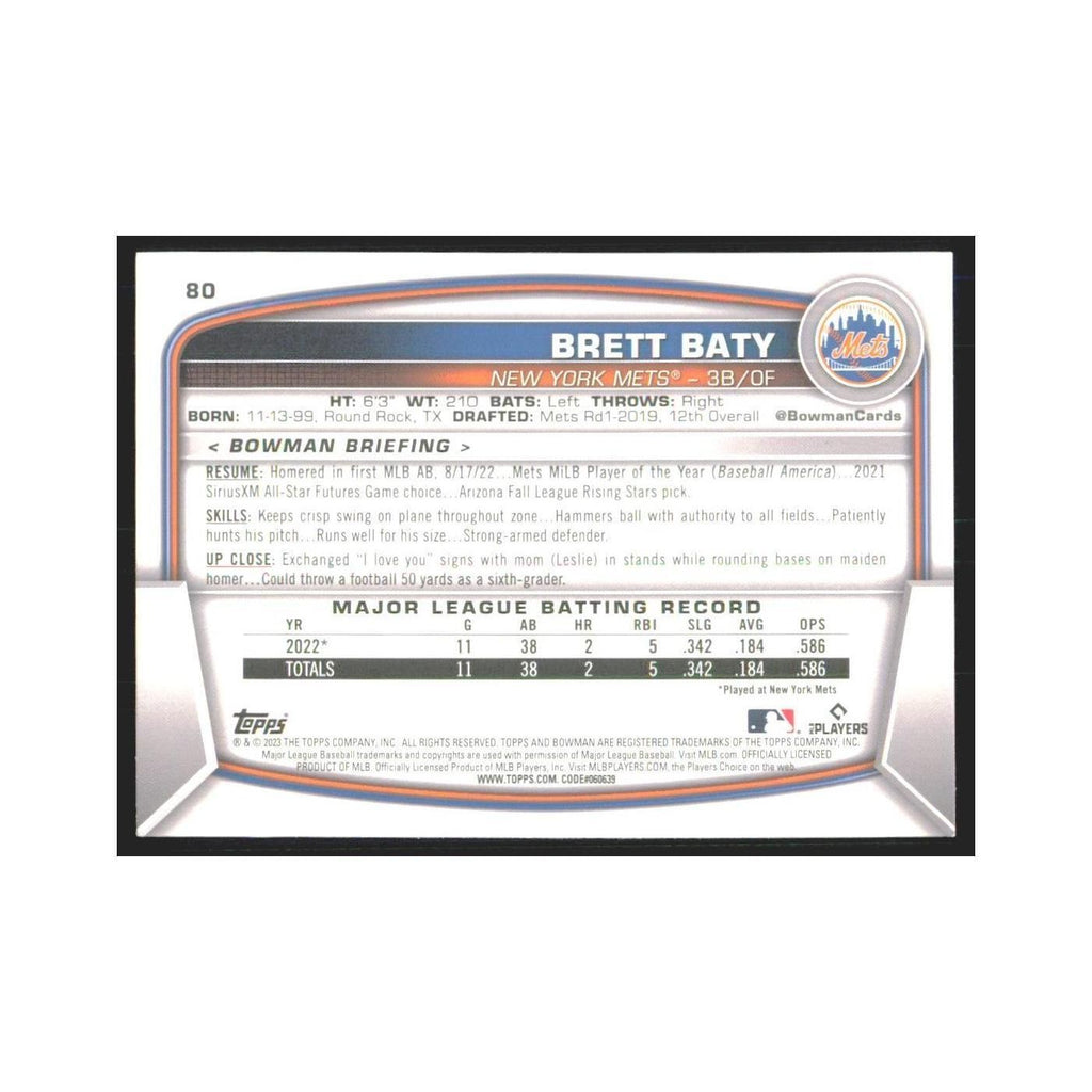 2023 Bowman Brett Baty RC Mets #80
