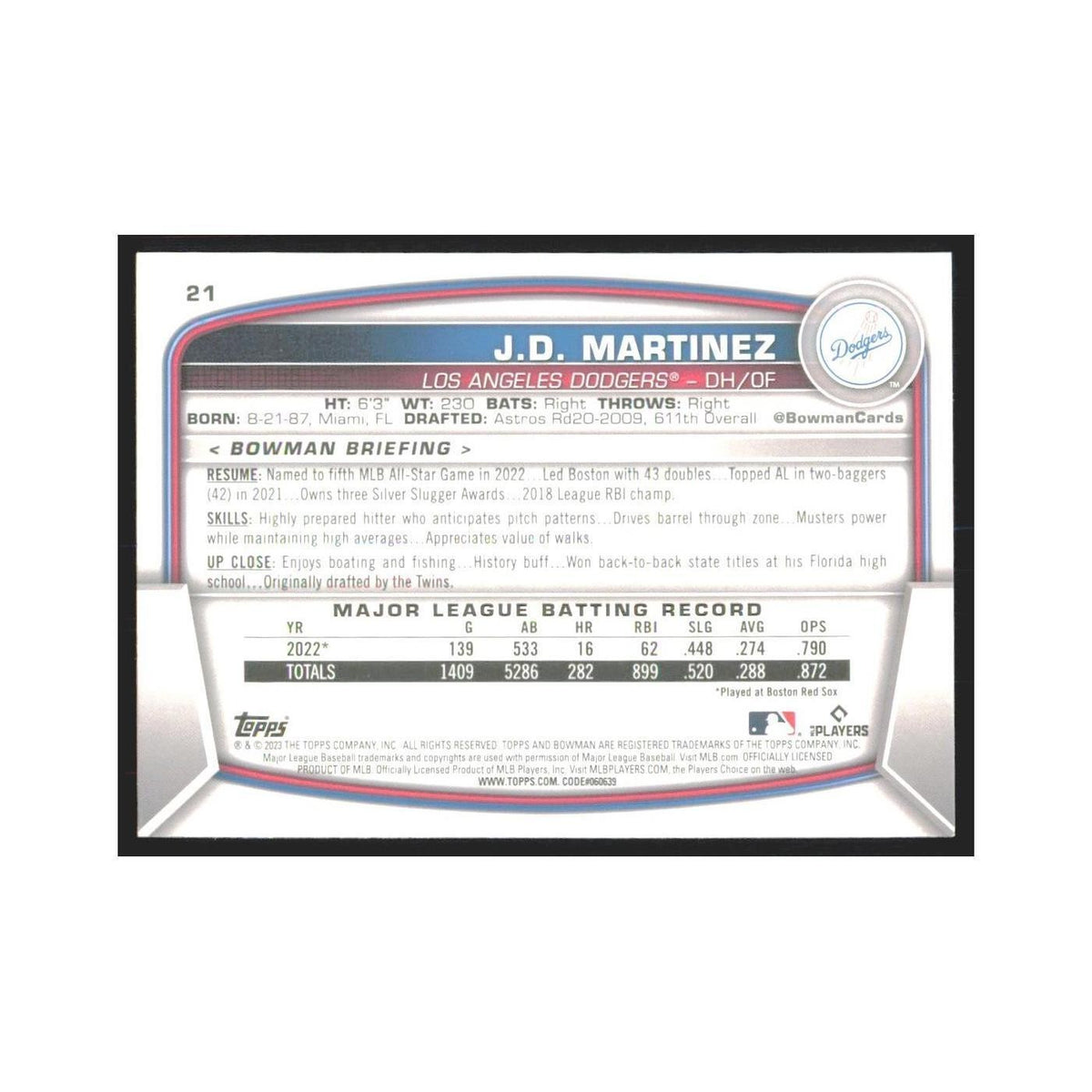 2023 Bowman J.D. Martinez Dodgers #21