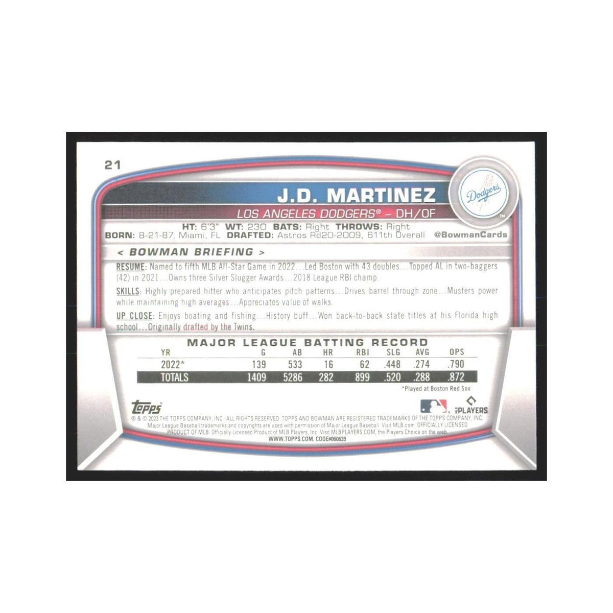 2023 Bowman J.D. Martinez Dodgers #21