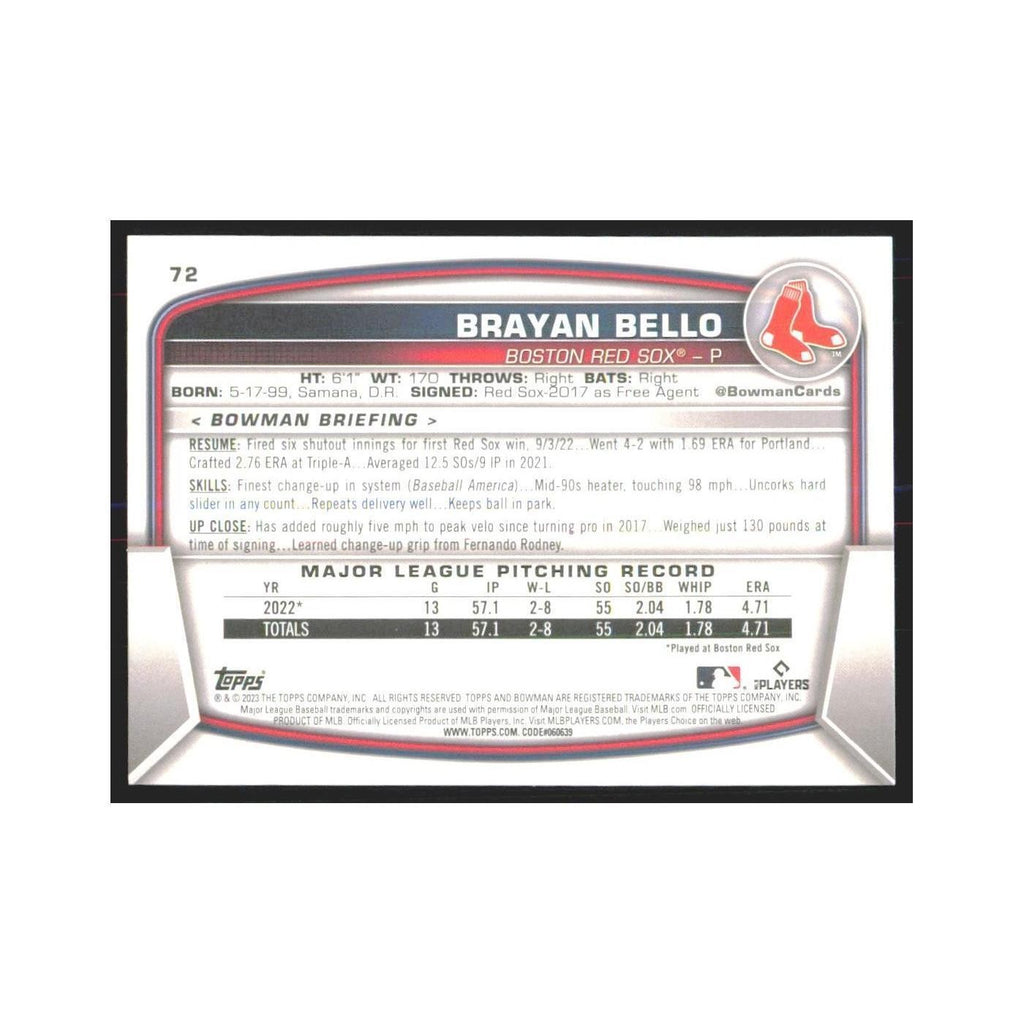 2023 Bowman Brayan Bello RC Red Sox #72
