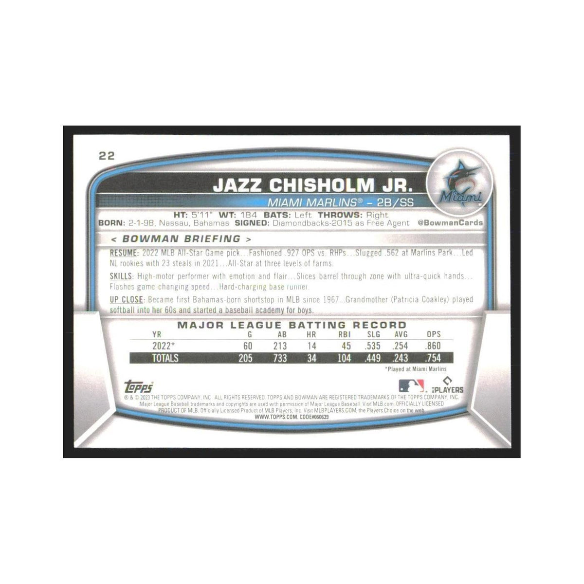 2023 Bowman Jazz Chisholm Jr. Marlins #22