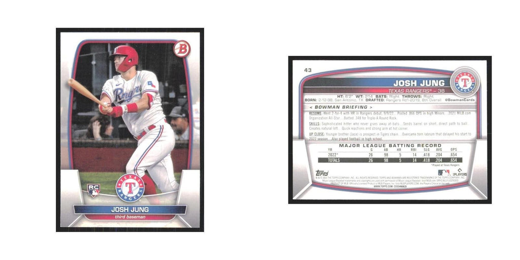 2023 Bowman Josh Jung RC Rangers #43