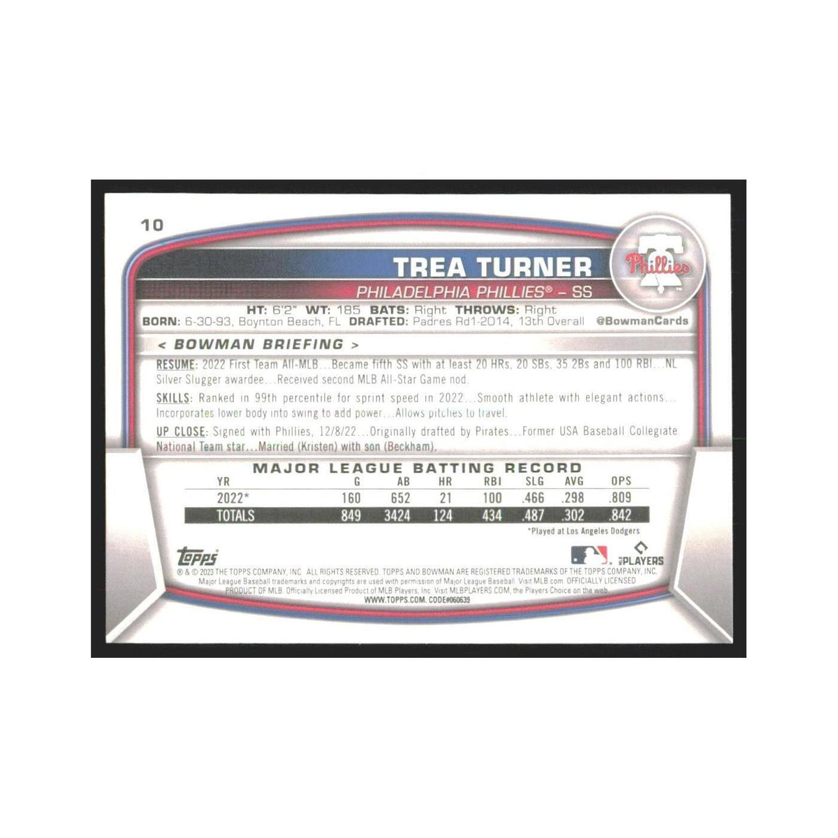2023 Bowman Trea Turner Phillies #10