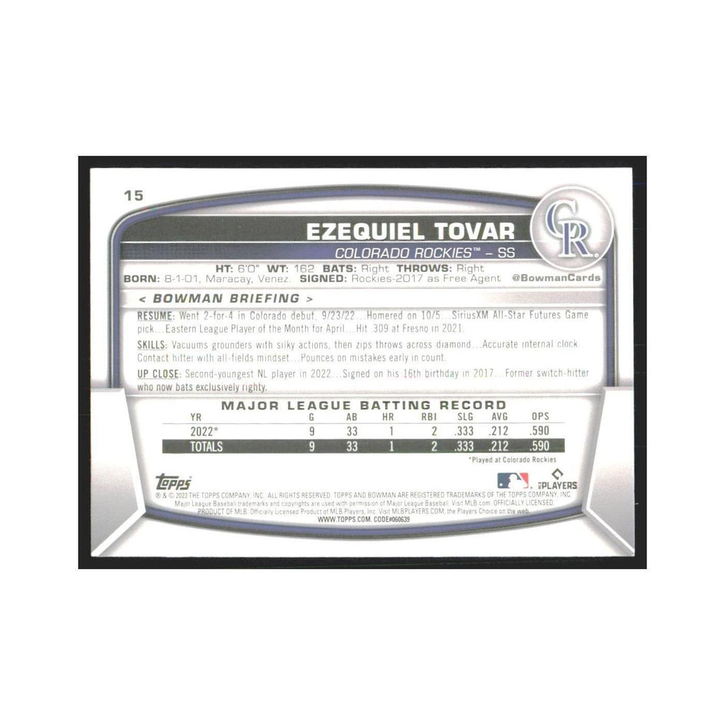2023 Bowman Ezequiel Tovar RC Rockies #15