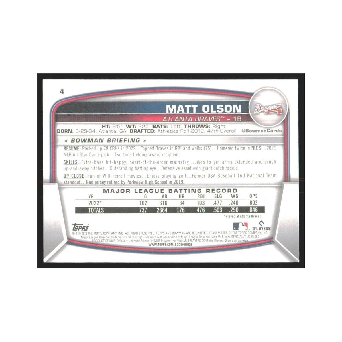 2023 Bowman Matt Olson Braves #4