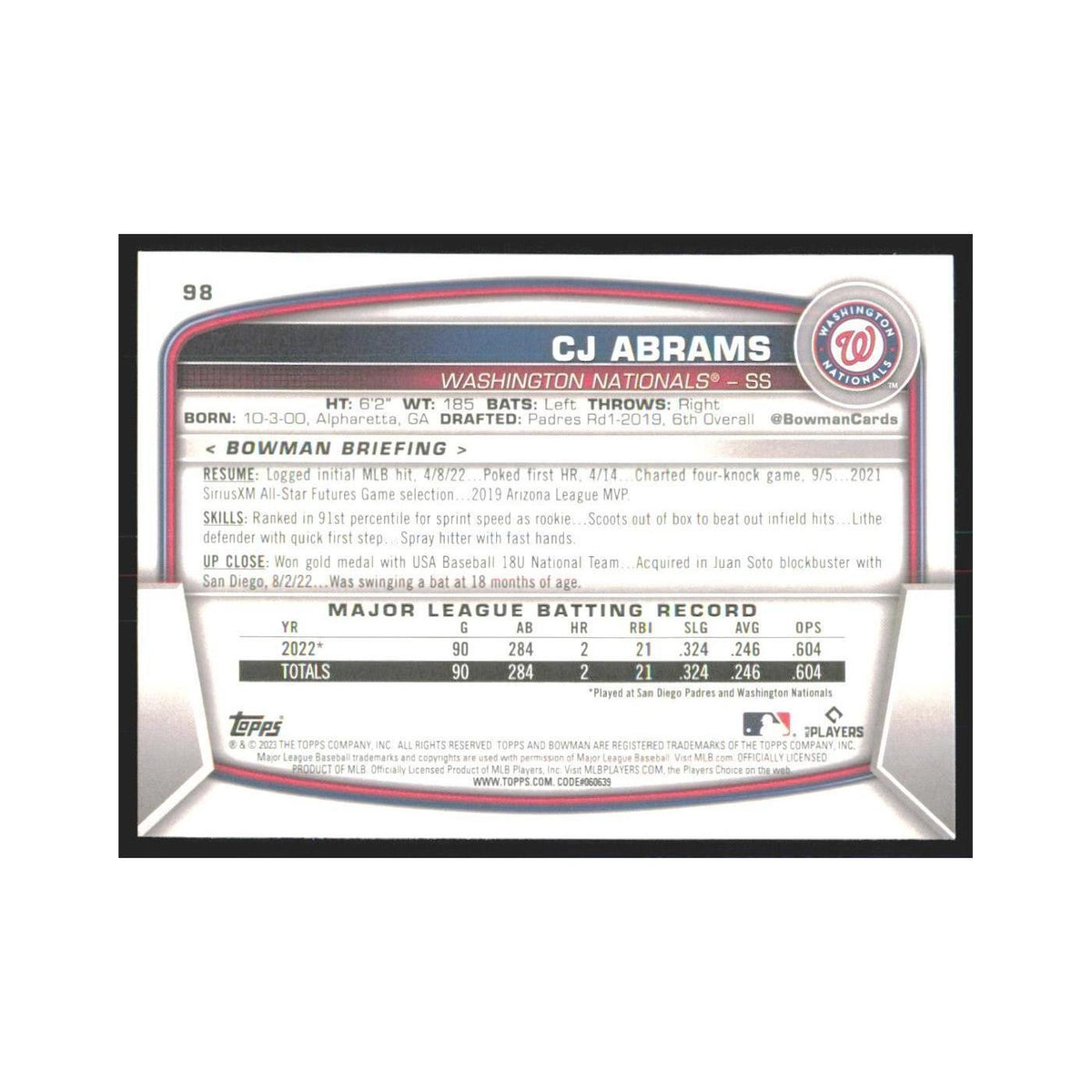 2023 Bowman CJ Abrams Nationals #98