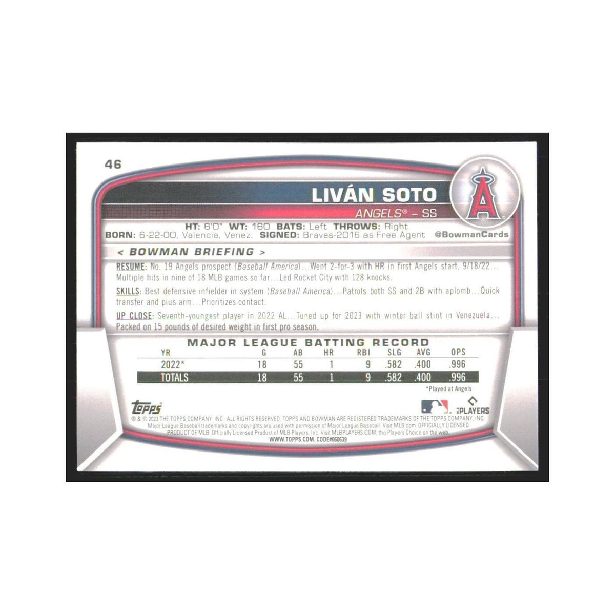 2023 Bowman Livan Soto RC Angels #46
