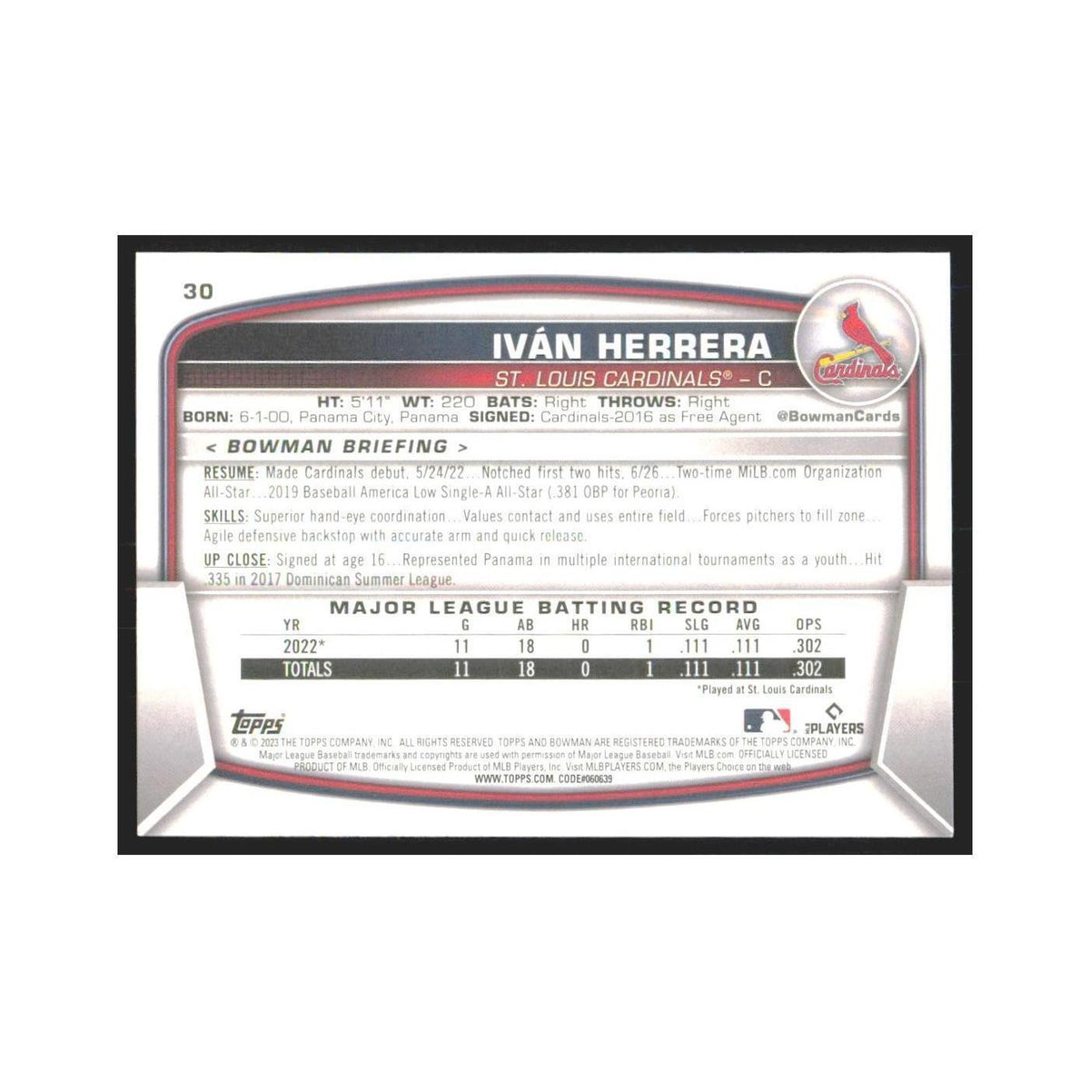 2023 Bowman Ivan Herrera RC Cardinals #30