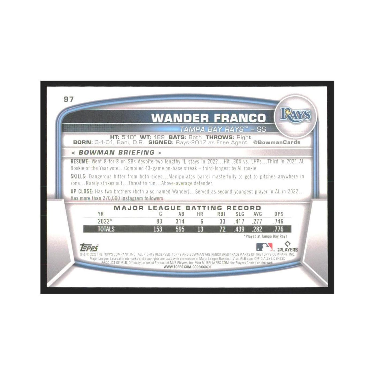 2023 Bowman Wander Franco Rays #97