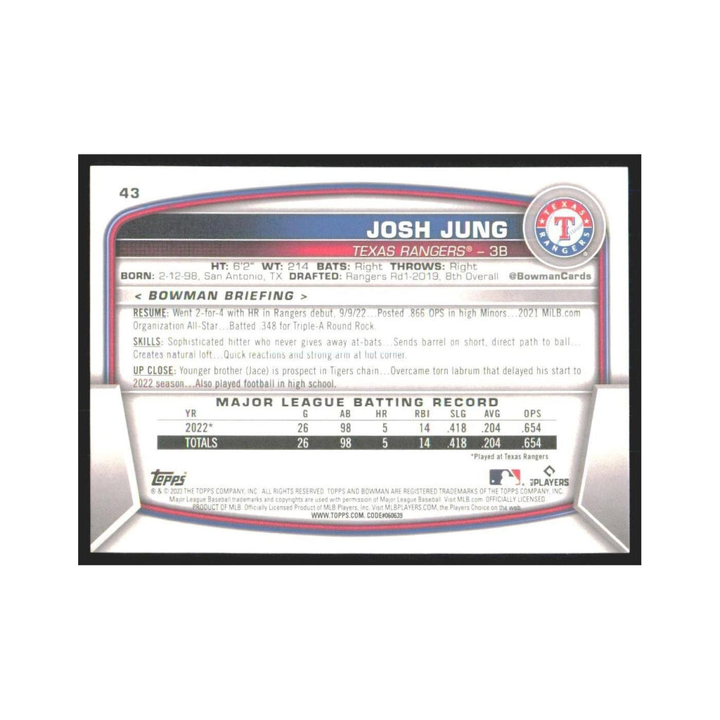 2023 Bowman Josh Jung RC Rangers #43