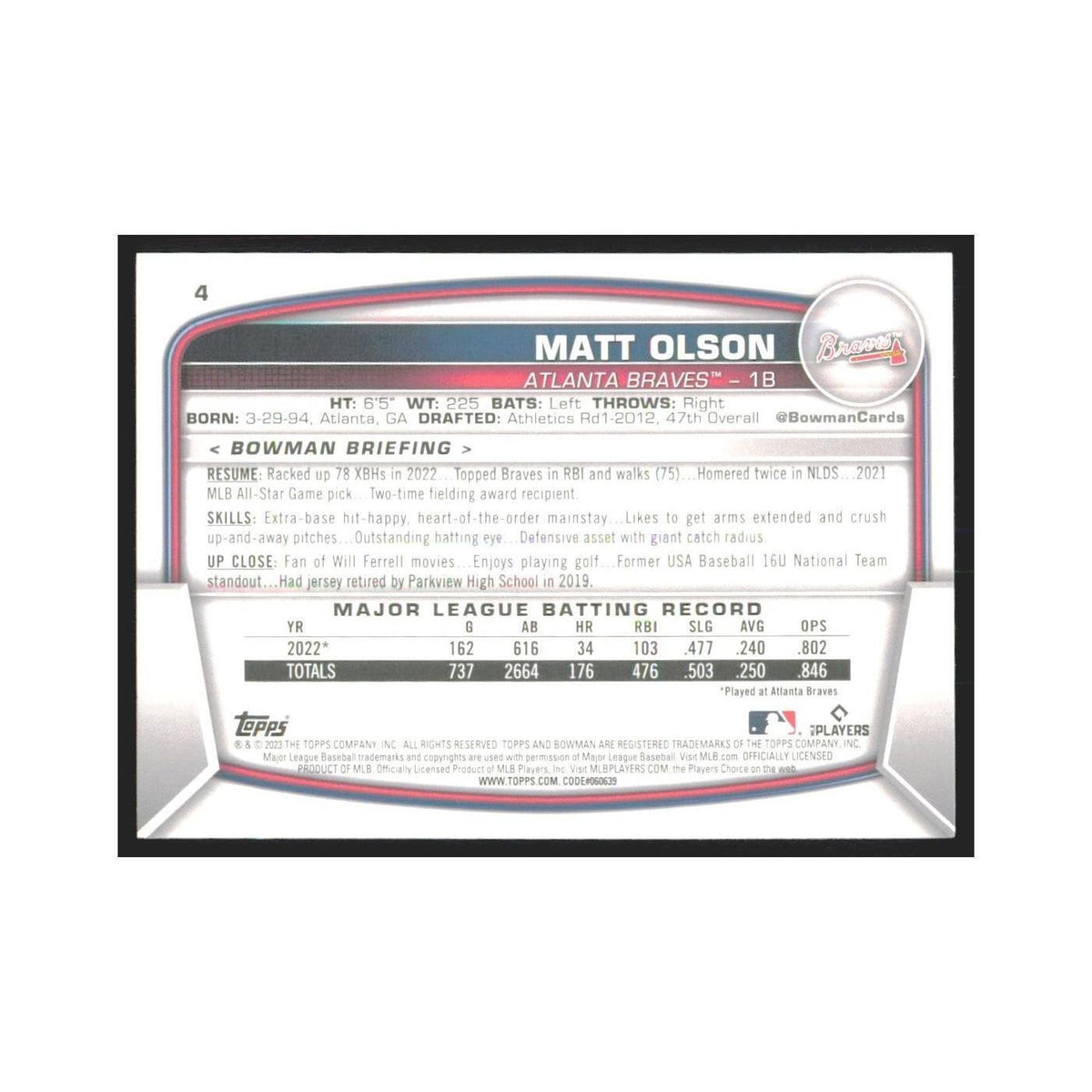 2023 Bowman Matt Olson Braves #4