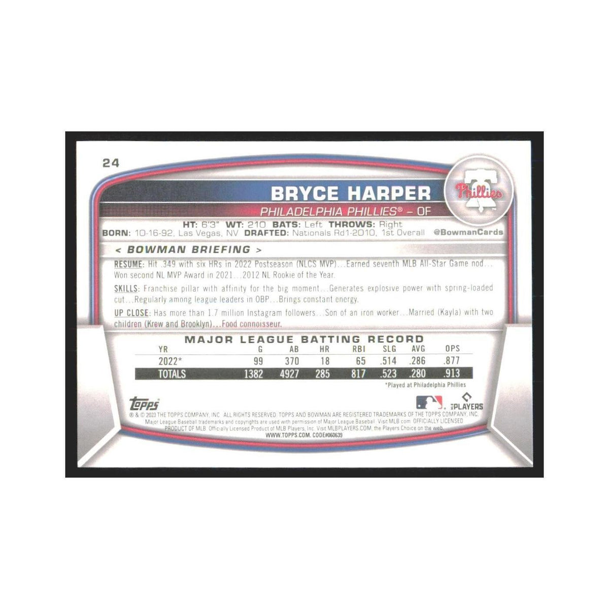 2023 Bowman Bryce Harper Phillies #24