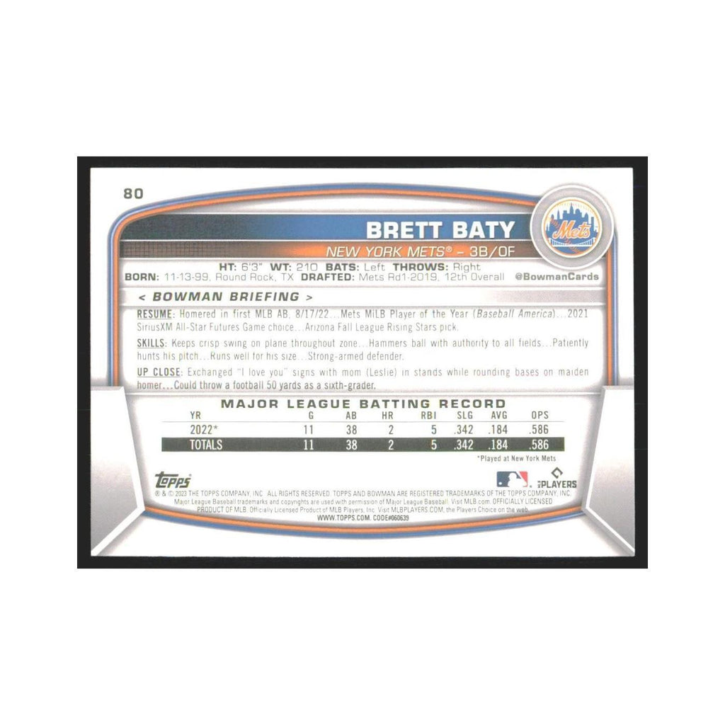 2023 Bowman Brett Baty RC Mets #80