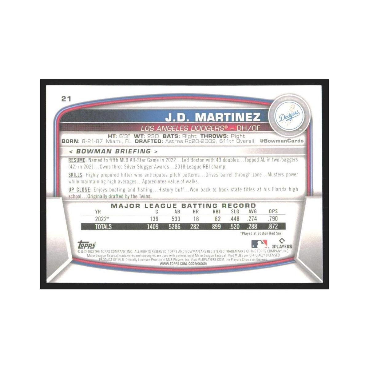 2023 Bowman J.D. Martinez Dodgers #21