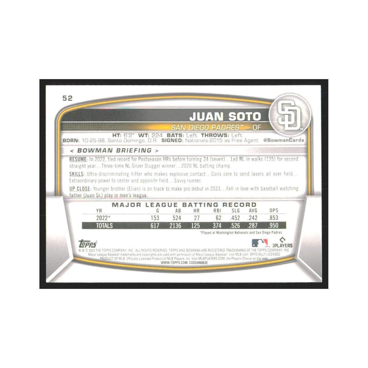 2023 Bowman Juan Soto Padres #52