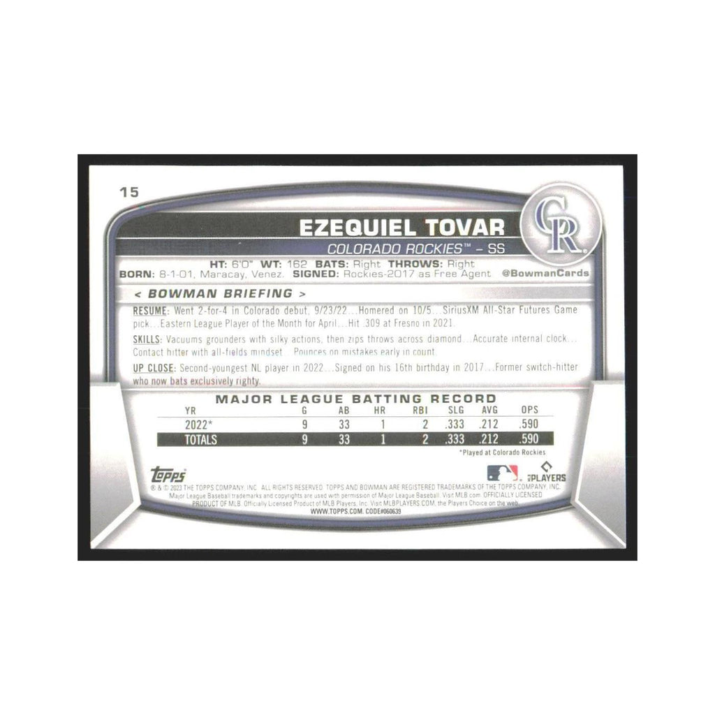 2023 Bowman Ezequiel Tovar RC Rockies #15